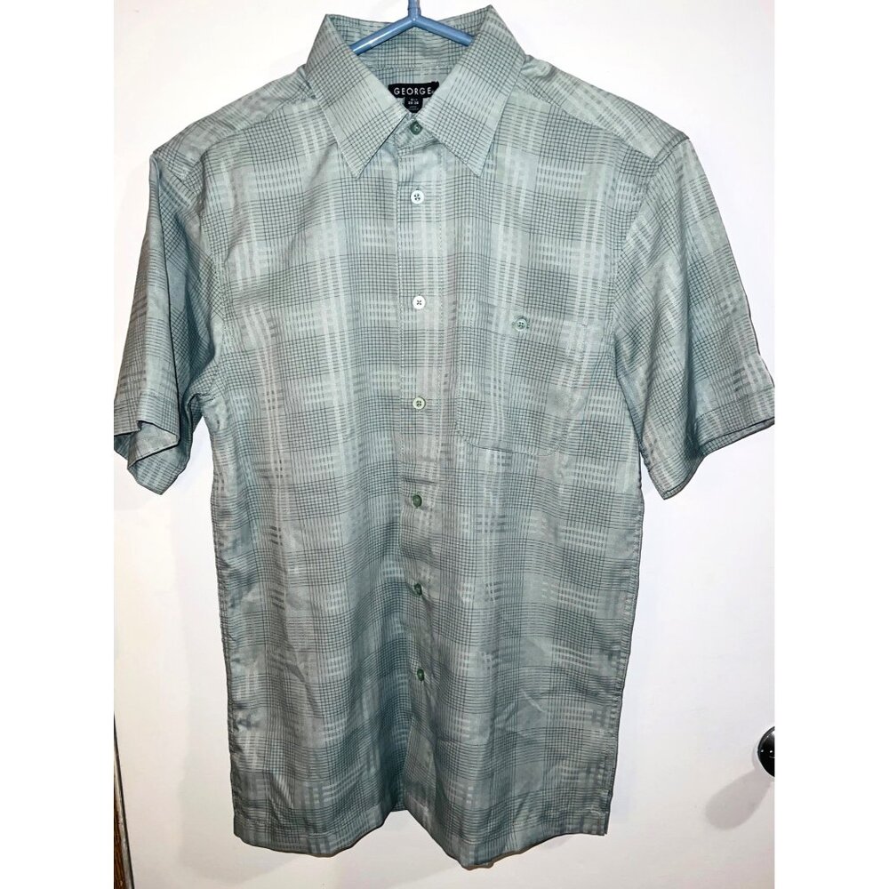 George Mens Green Plaid Short Sleeve Button-Down Shirt Small (34-36)